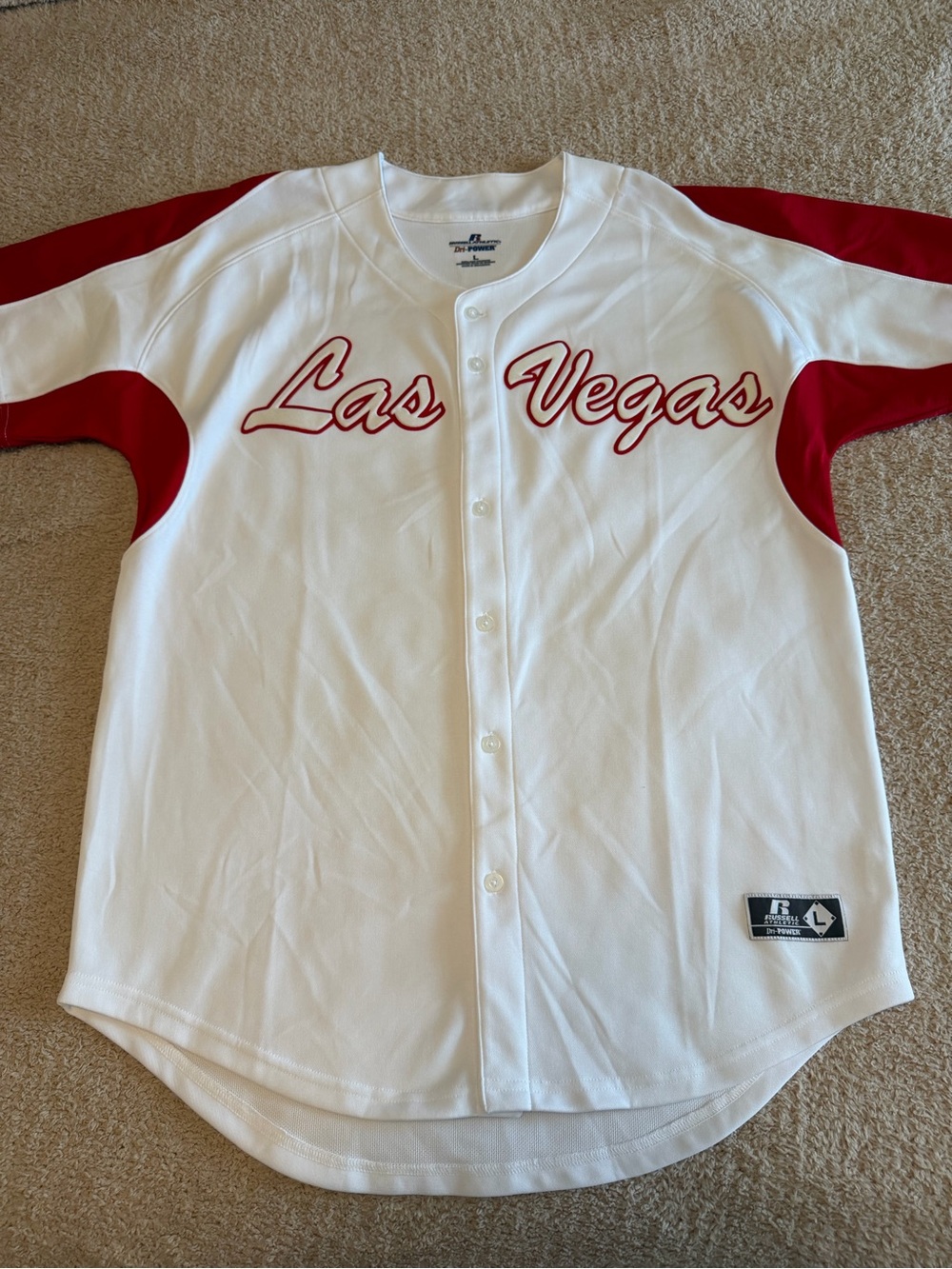 Russell Athletic Las Vegas Baseball Jersey White Red Size Large